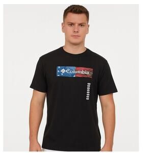 Columbia PFG Men's American Flag Fishing Graphic Tee Shirt Navy Size Small NWT